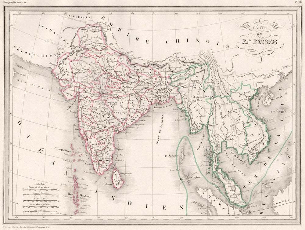 SOUTH ASIA. Carte de L'Inde. India & Indochina. MALTE-BRUN c1846 old map