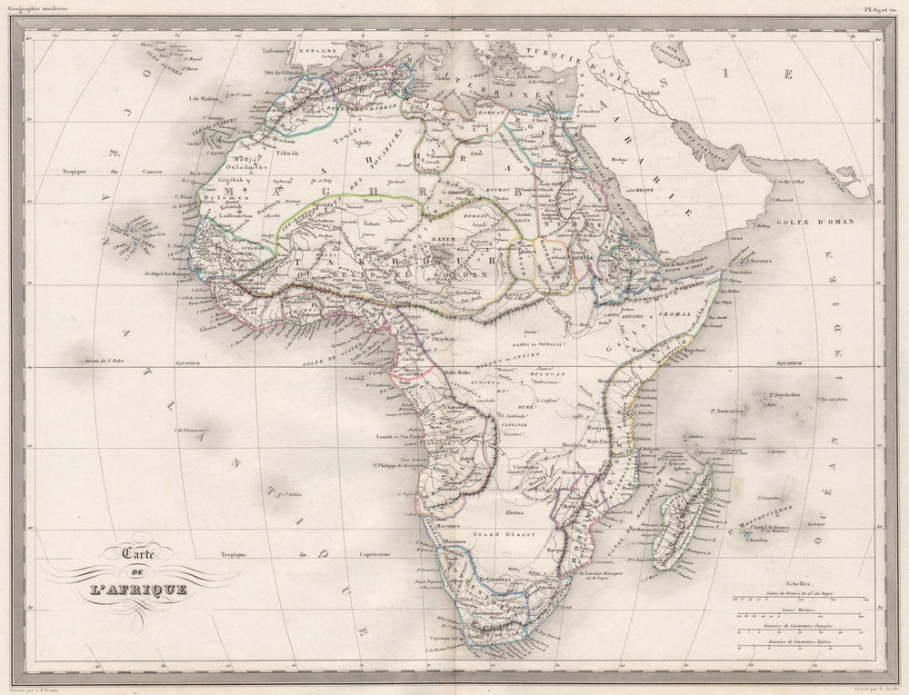 AFRICA. Afrique. Takrour Ashanti Nubia Cimbebasie. Colour. MALTE-BRUN c1846 map
