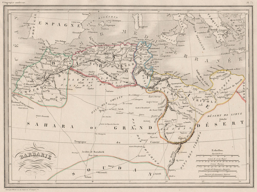 BARBARY COAST. Barbarie. North Africa. Morocco Tunisia &c. MALTE-BRUN c1846 map