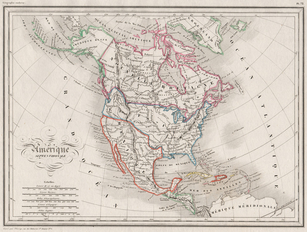 NORTH AMERICA Amérique Russe Nouvelle Bretagne Mexico USA. MALTE-BRUN c1846 map