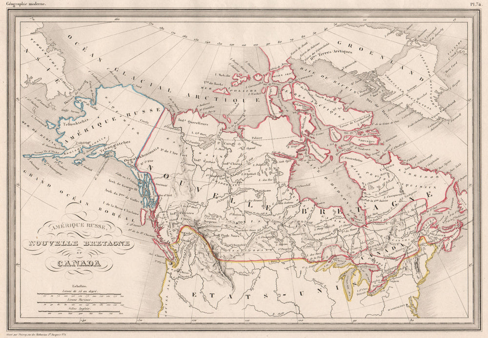 CANADA ALASKA.Nouvelle Bretagne Russian America N.Brittany.MALTE-BRUN c1846 map