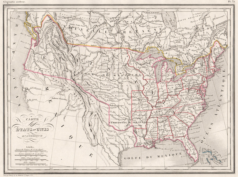 USA. CA NV UT AZ NM Texas in Mexico; part of BC in USA. MALTE-BRUN c1846 map