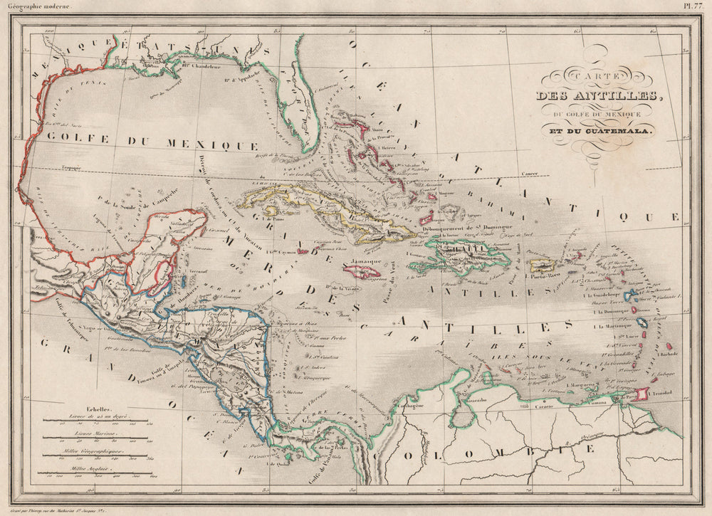 CARIBBEAN.Antilles Golfe du Mexique Guatemala.West Indies.MALTE-BRUN c1846 map