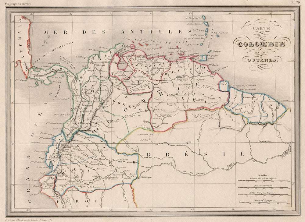 S AMERICA.Colombie Guyanes.Ecuador New Granada(Colombia).MALTE-BRUN c1846 map