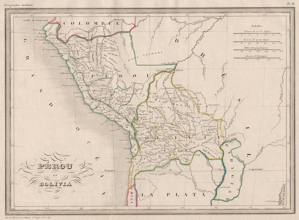 PERU & BOLIVIA. Pérou et Bolivia. Bolivia not landlocked. MALTE-BRUN c1846 map