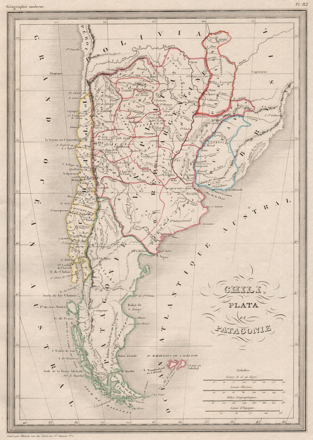 CHILE & ARGENTINA. Chile La Plata Patagonie Patagonia. MALTE-BRUN c1846 map