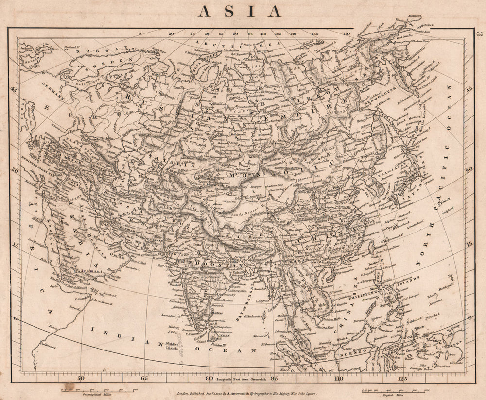 ASIA.Hindoostan Arabia Persia(Iran)Birman Empire China &c.ARROWSMITH 1828 map
