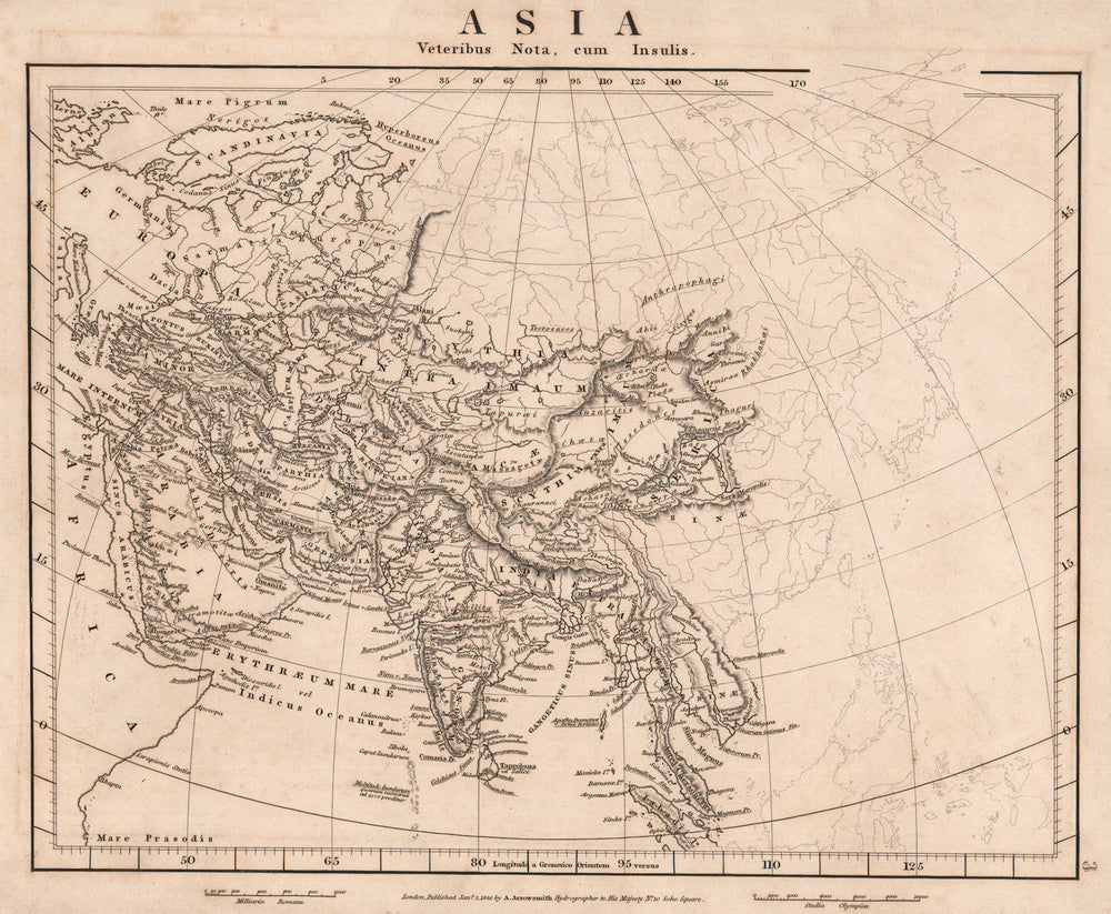 ASIA ANCIENT. India Arabia Scythia Serica Parthia &c. ARROWSMITH 1828 old map