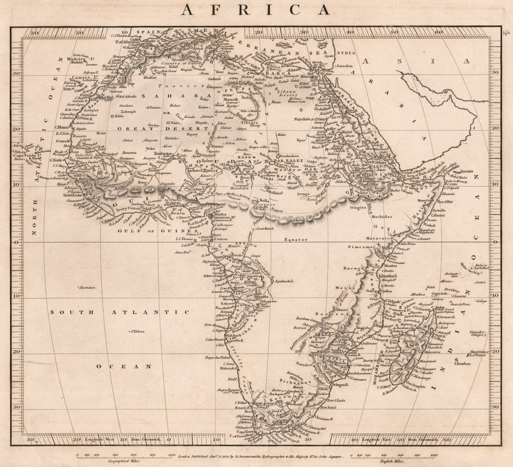 AFRICA. Unexplored areas. Mountains of Kong/of the Moon. ARROWSMITH 1828 map