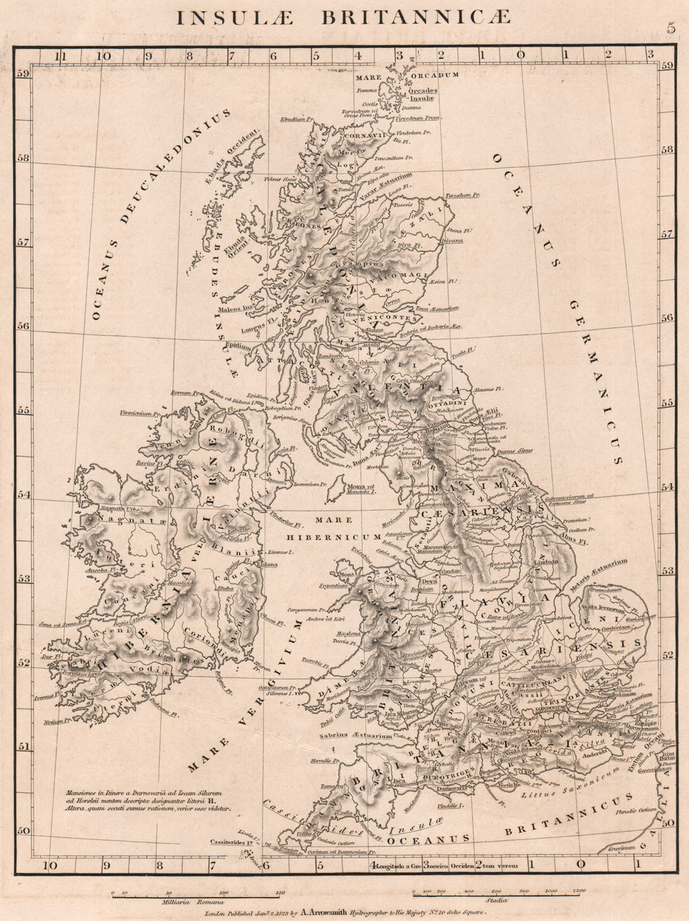 BRITISH ISLES ANCIENT. Insulae Britannicae. Roman roads. ARROWSMITH 1828 map