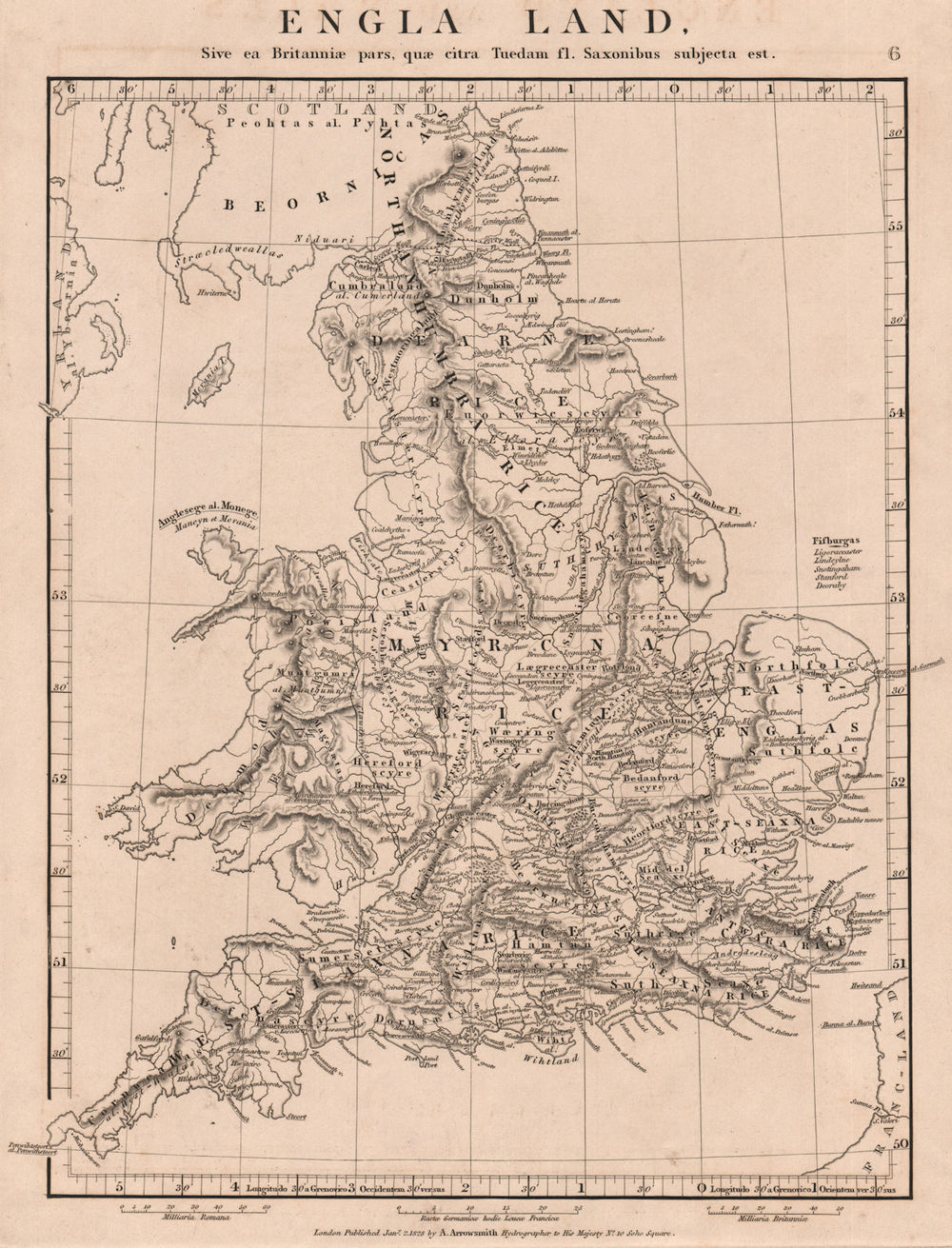 SAXON BRITAIN. England & Wales. Old English place names. ARROWSMITH 1828 map