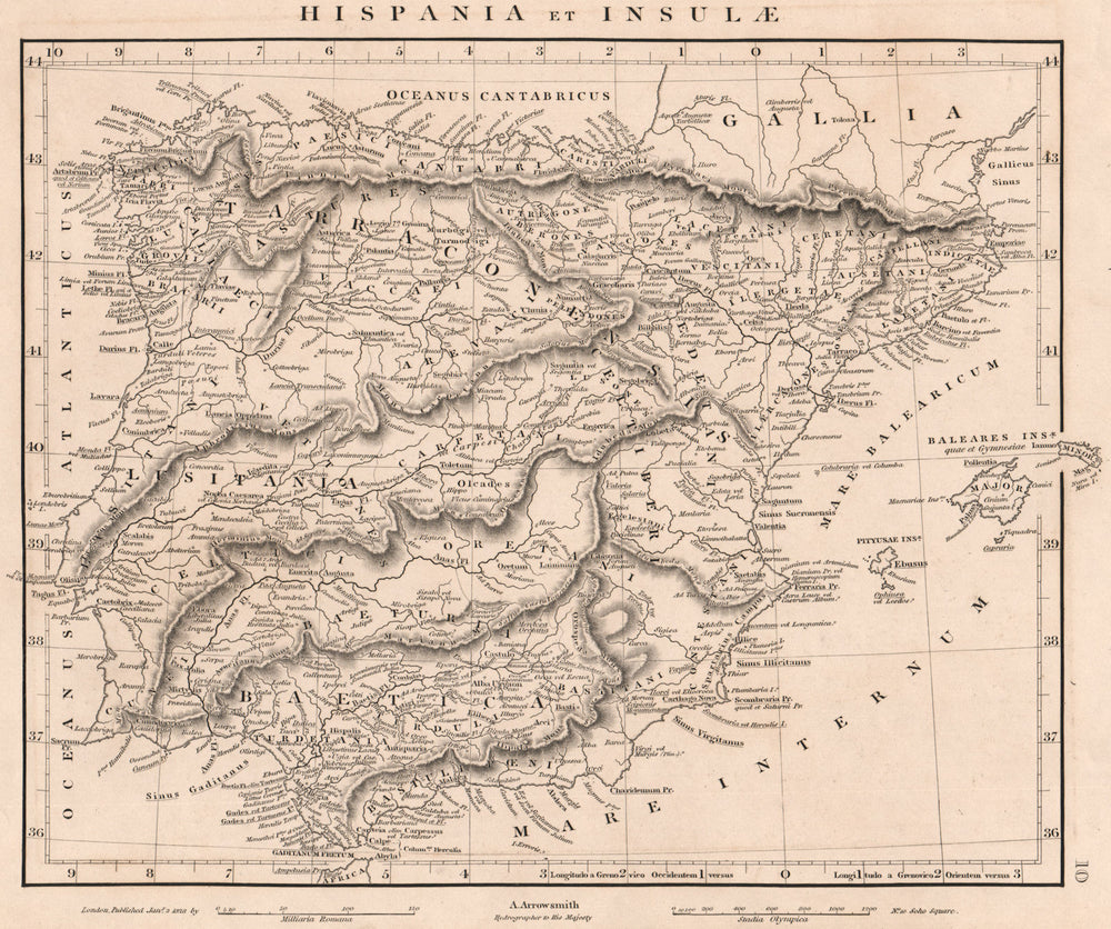 ANCIENT IBERIA. Hispania. Spain Portugal. Lusitania Baetica. ARROWSMITH 1828 map