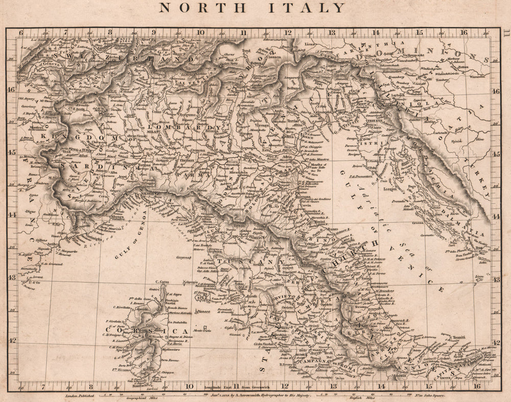 NORTHERN ITALY. Papal States. Sardinia Lombardy Tuscany. ARROWSMITH 1828 map