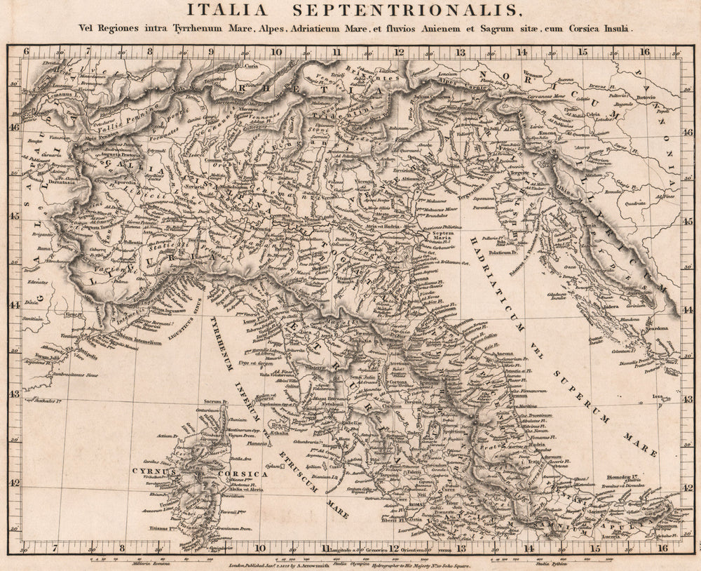 ANCIENT NORTHERN ITALY. Italia Septentrionalis. Gallia Cisalpina 1828 old map