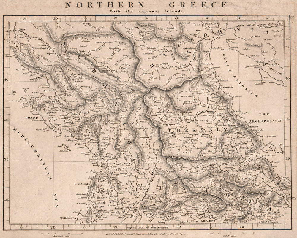 NORTHERN GREECE. Macedonia Albania Thessaly Livadia Corfu Cephallonia 1828 map