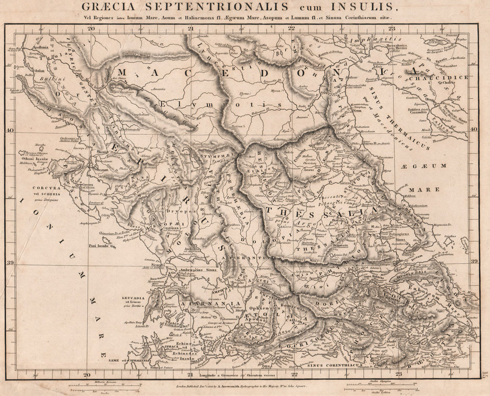 GRAECIA SEPTENTRIONALIS. Epirus Thessalia Macedonia Corcyra. ARROWSMITH 1828 map