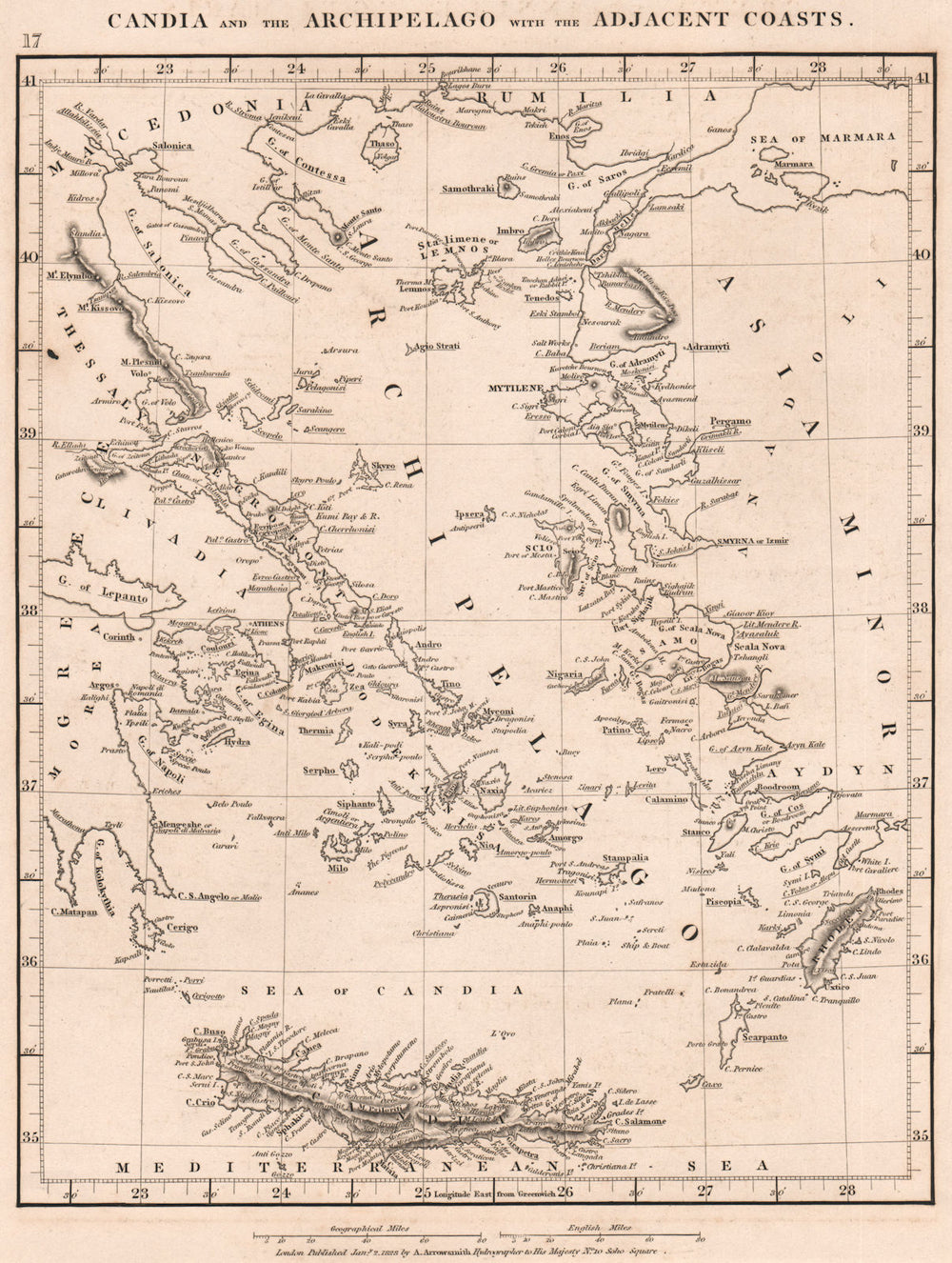 GREECE & AEGEAN ISLANDS. Crete Cyclades Dodecanese Sporades. ARROWSMITH 1828 map