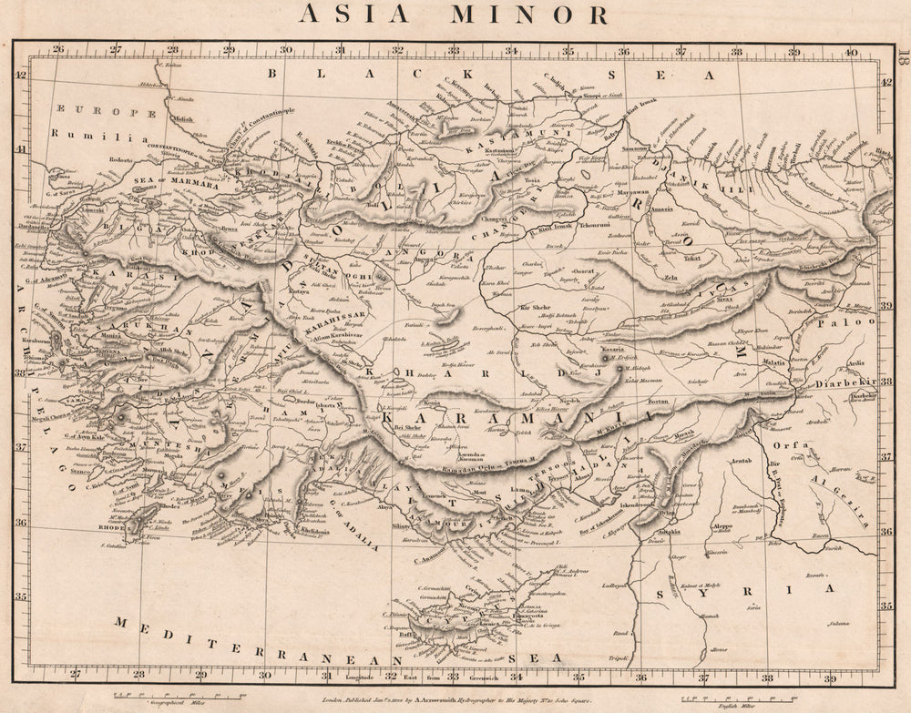 ASIA MINOR. Turkey. Anatolia Karamania Anadolia. ARROWSMITH 1828 old map