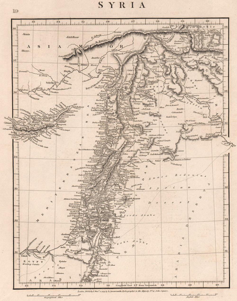 LEVANT. "Syria" Cyprus Palestine Jordan Lebanon. ARROWSMITH 1828 old map