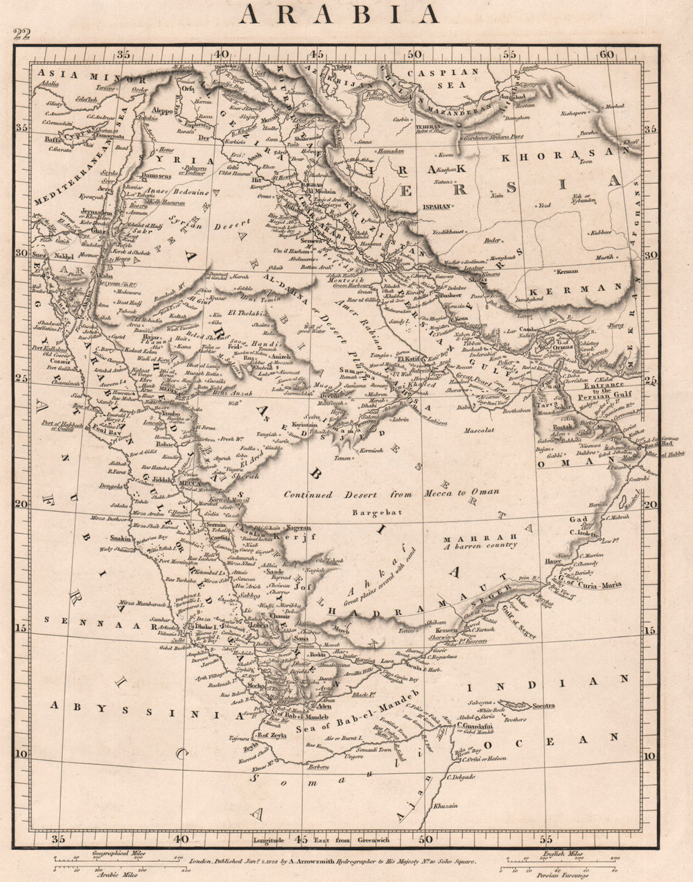 ARABIA. Arabia Deserta Felix Petraea. Mecca Medina. ARROWSMITH 1828 old map