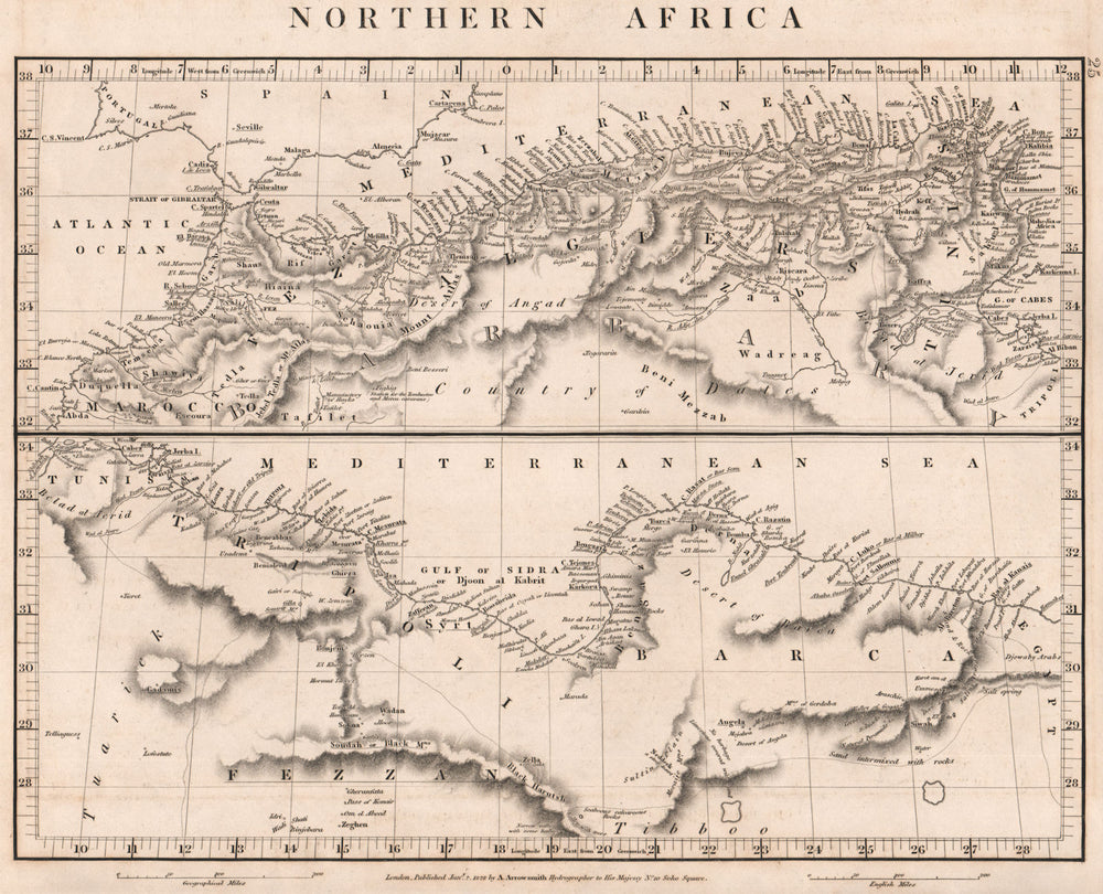 NORTHERN AFRICA.Maghreb.Marocco Algiers Tunis Tripoli Barca.ARROWSMITH 1828 map