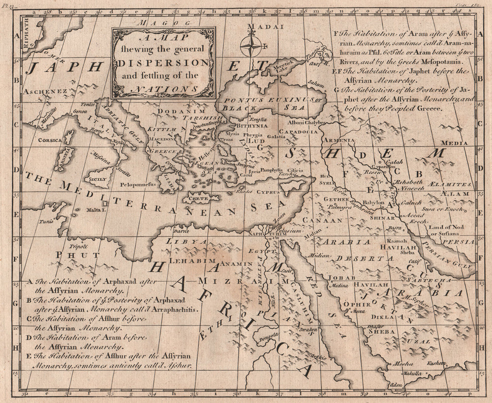 BIBLE. A map shewing the general dispersion and settling of the Nations 1752