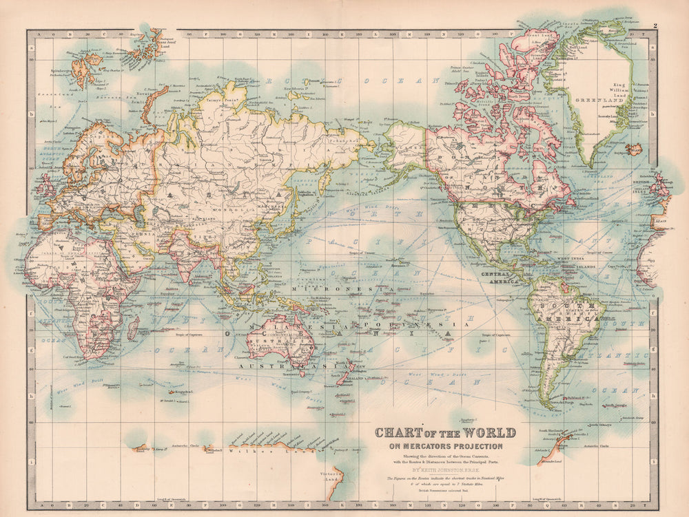 WORLD. on Mercators projection. Currents & shipping routes. JOHNSTON 1906 map