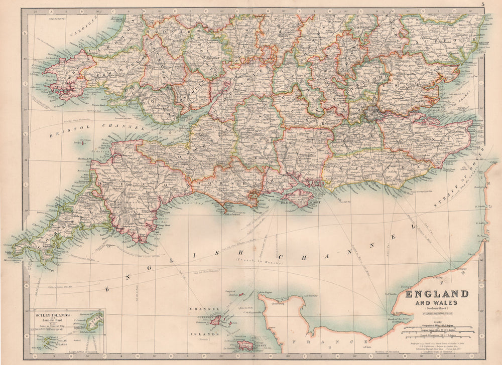 ENGLAND & WALES SOUTH. Showing railways canals lightships. JOHNSTON 1906 map