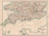 ENGLAND & WALES SOUTH. Showing railways canals lightships. JOHNSTON 1906 map