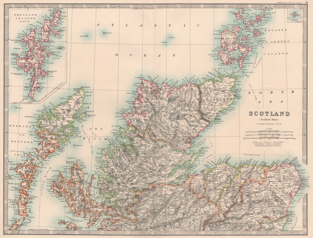 SCOTLAND NORTH. Hebrides Highlands Shetlands western Isles. JOHNSTON 1906 map