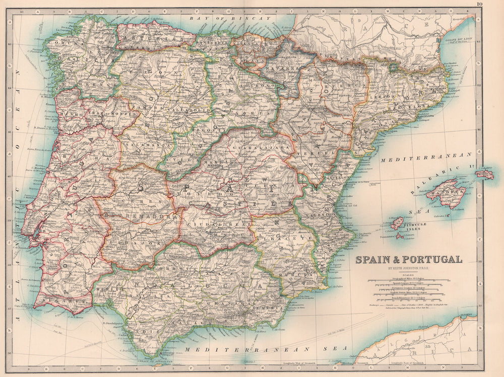 IBERIA. Spain Portugal regions Telegraph cables railways. JOHNSTON 1906 map