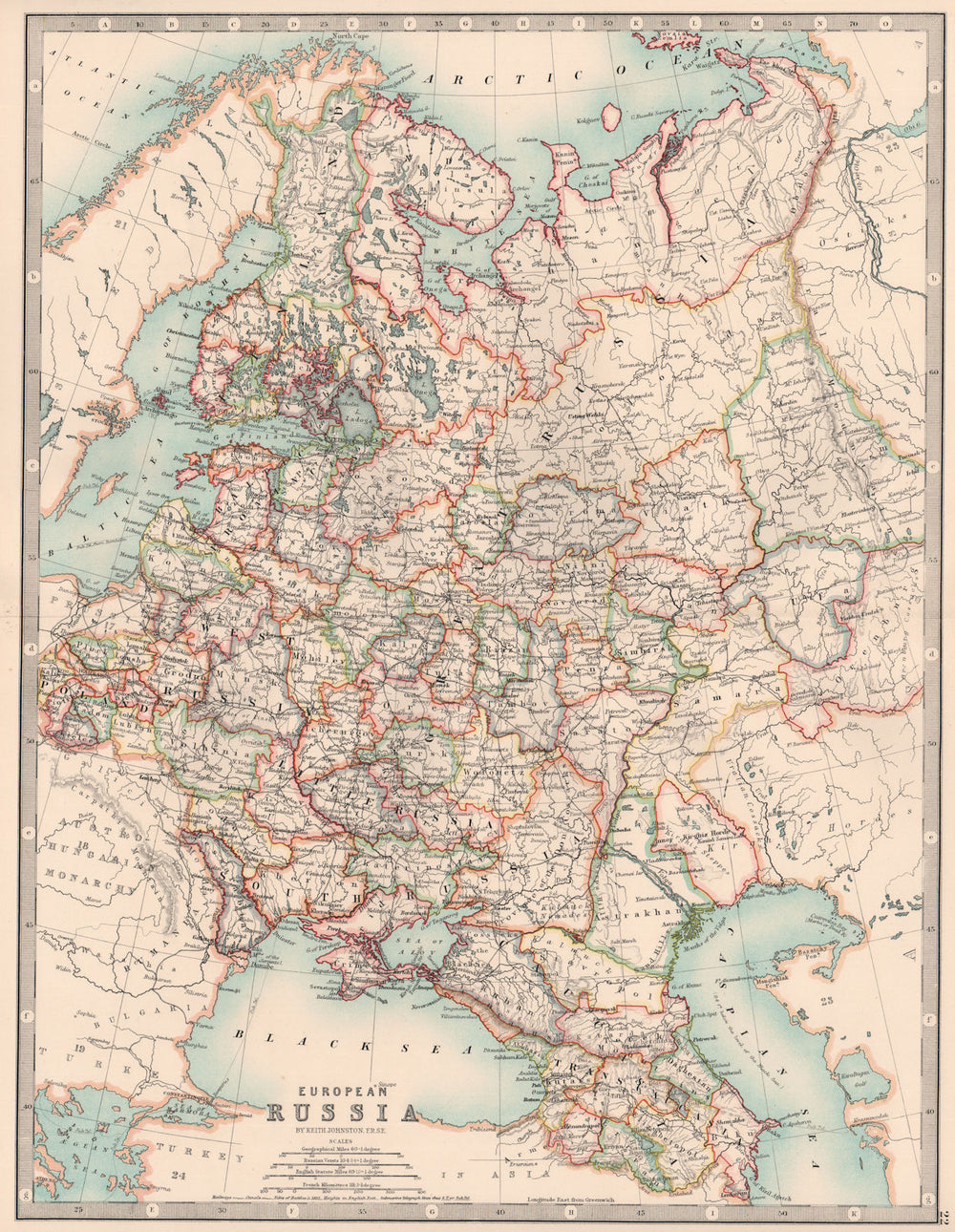 EUROPEAN RUSSIA. Including Finland Caucasus Poland Ukraine. JOHNSTON 1906 map