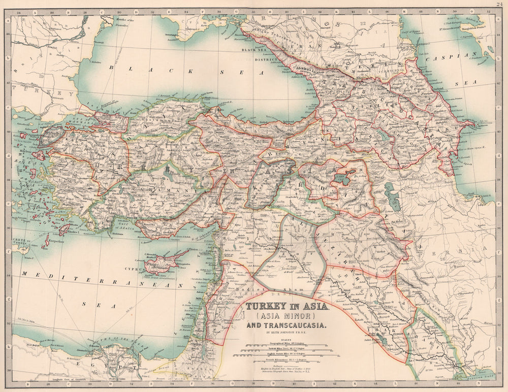 TURKEY IN ASIA & TRANSCAUCASIA. Iraq Levant Palestine Georgia. JOHNSTON 1906 map