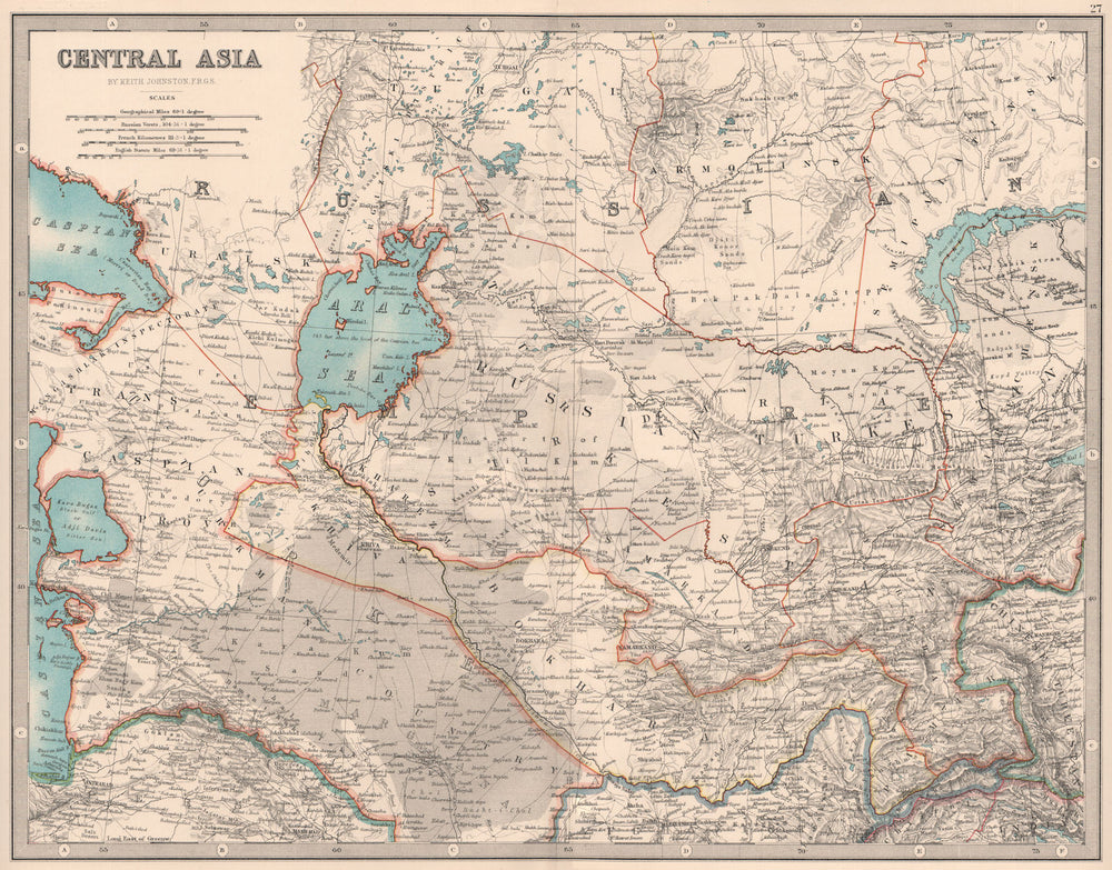 CENTRAL ASIA. Russian Turkestan Khiva Bukhara Aral Sea. JOHNSTON 1906 old map