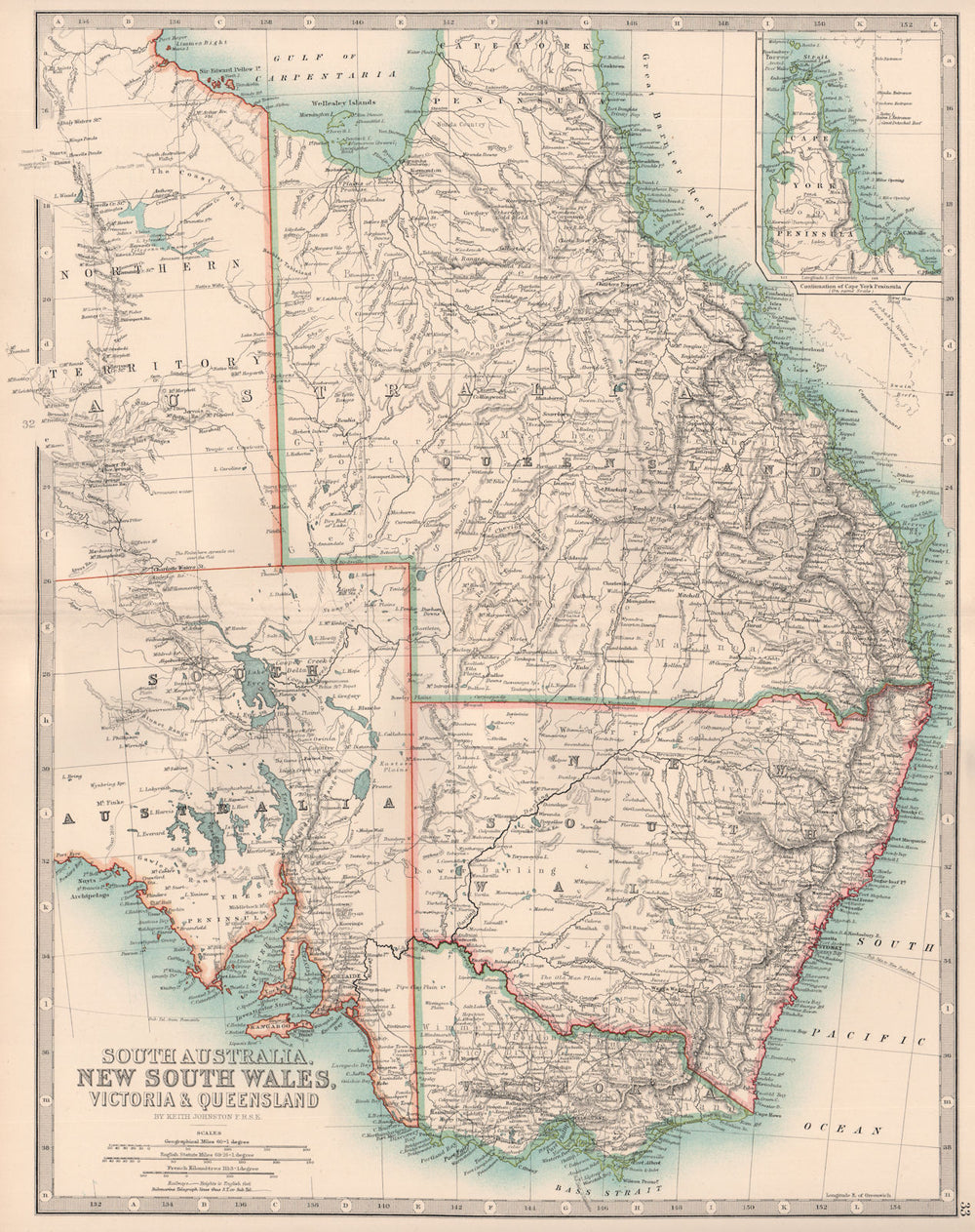 EASTERN AUSTRALIA. South Australia NSW Victoria Queensland NT. JOHNSTON 1906 map