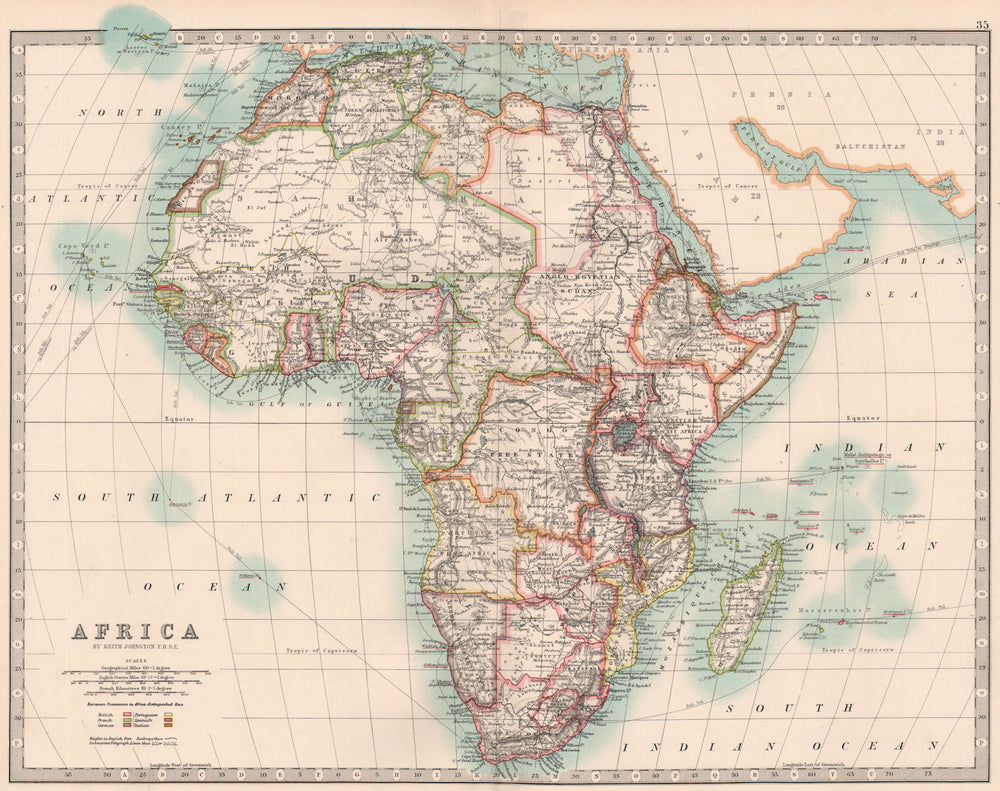 COLONIAL AFRICA. British French German Portuguese Spanish &c. JOHNSTON 1906 map