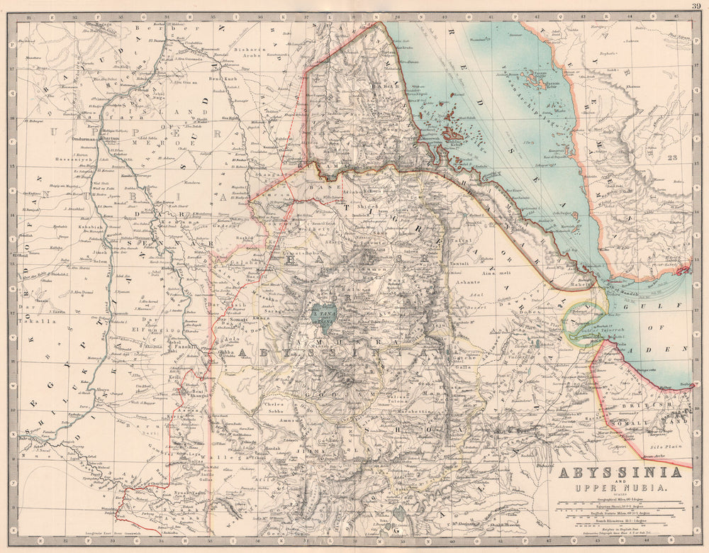 ETHIOPIA. Shows Anglo-Abyssinian border 1902. Italian Eritrea. JOHNSTON 1906 map