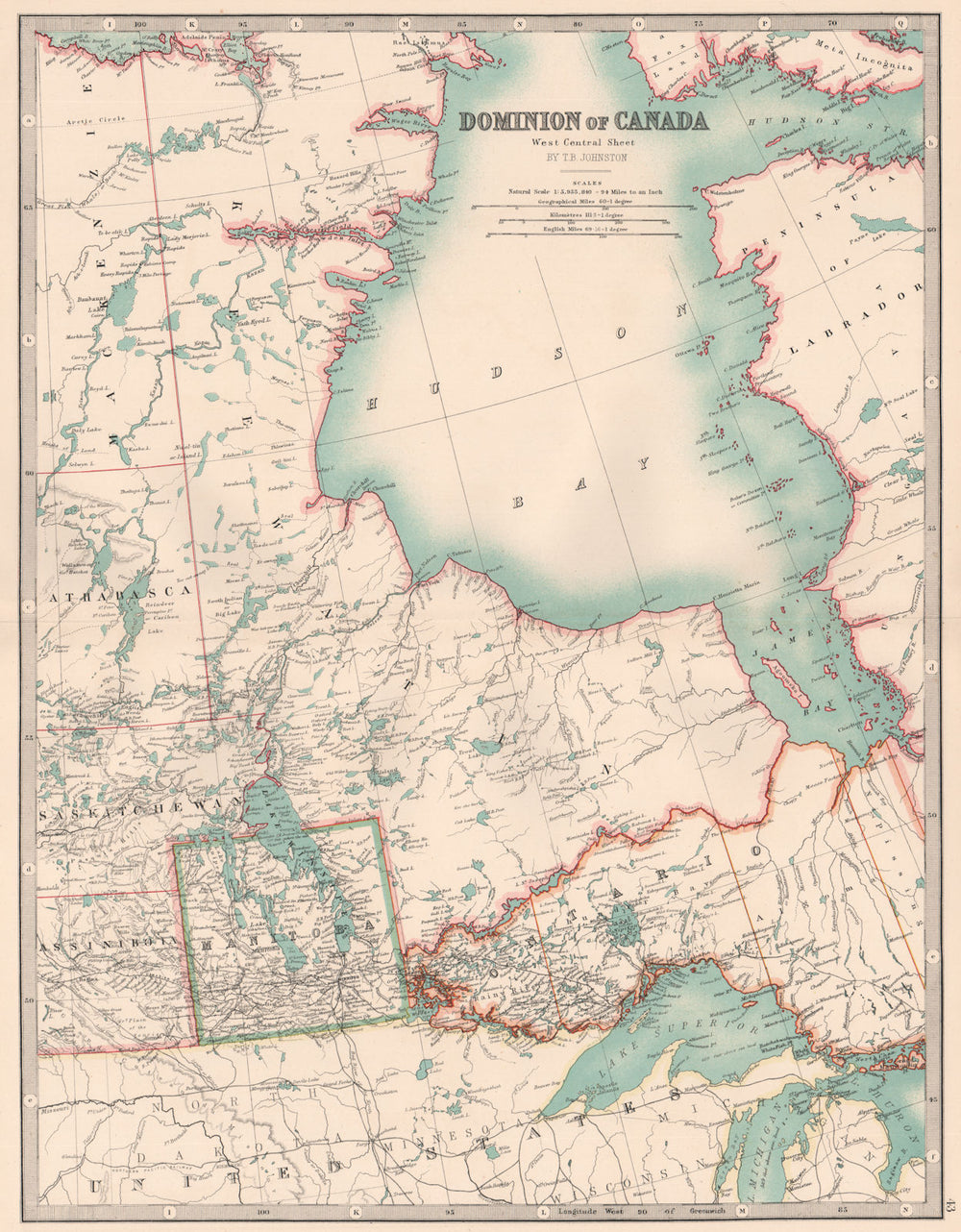 CANADA CENTRAL. Upper Ontario Hudson Bay Manitoba Keewatin. JOHNSTON 1906 map