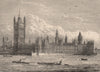 LONDON. The Houses of Parliament and Westminster Abbey, from the Thames 1882