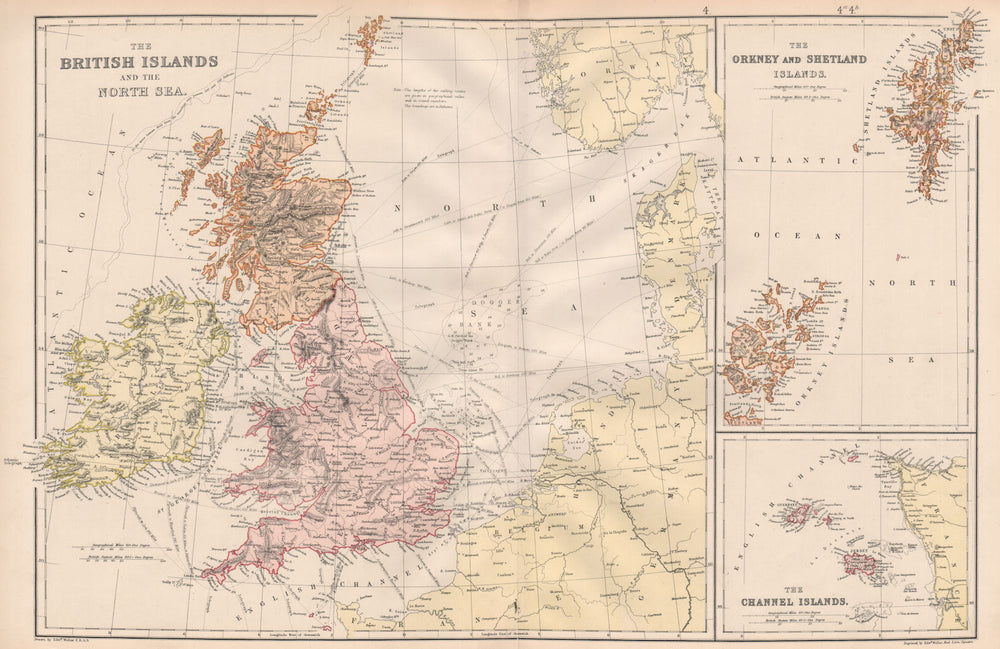 BRITISH ISLES & NORTH SEA. Dogger bank. Ocean depths. Shipping routes 1882 map