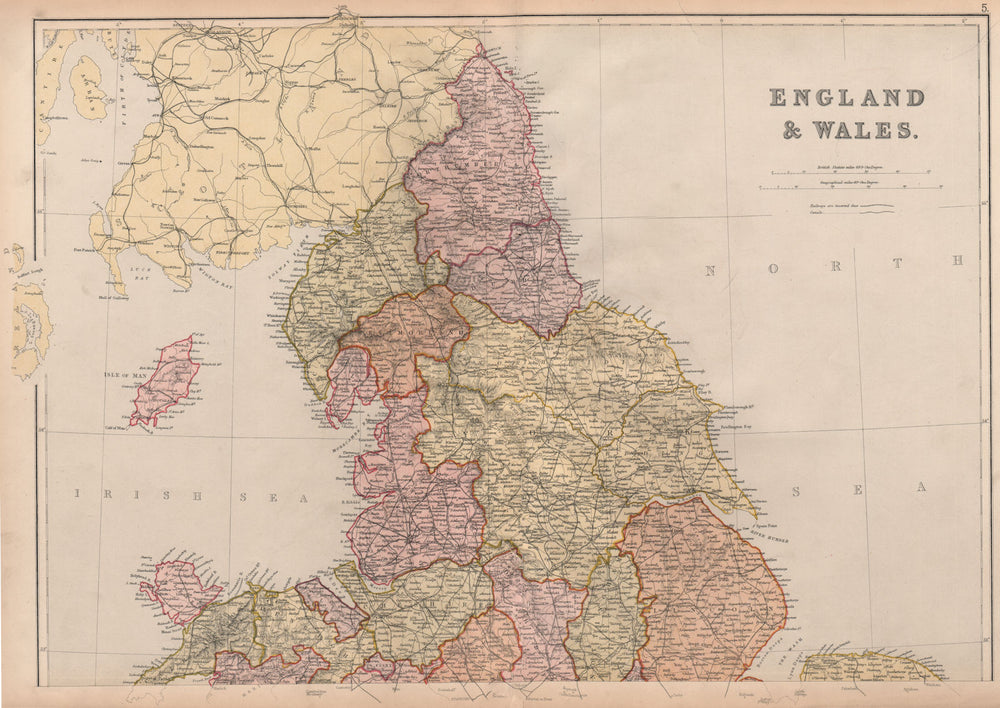 ENGLAND AND WALES NORTH. Counties & railways. Westmoreland. BLACKIE 1882 map