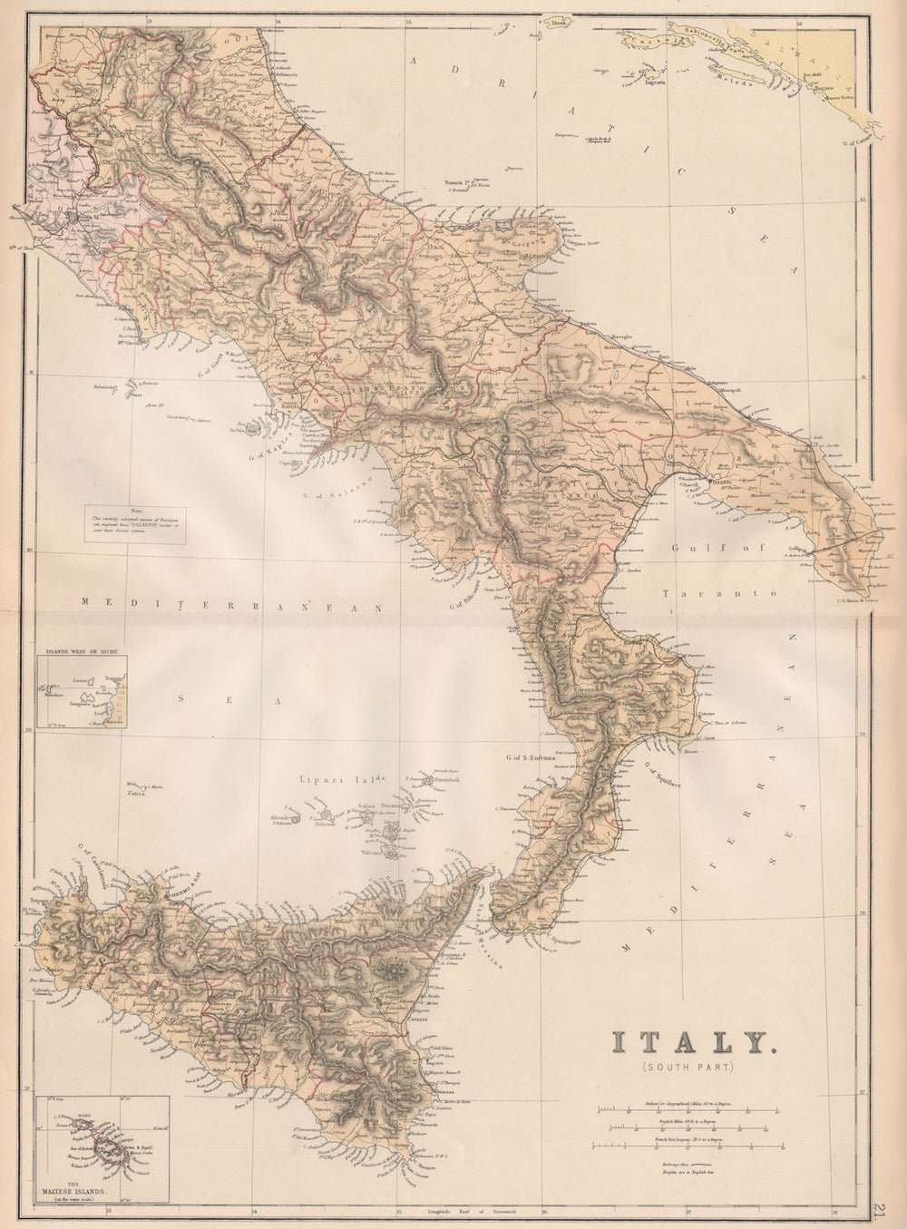 ITALY SOUTH. showing new/old province names & railways. BLACKIE 1882 map
