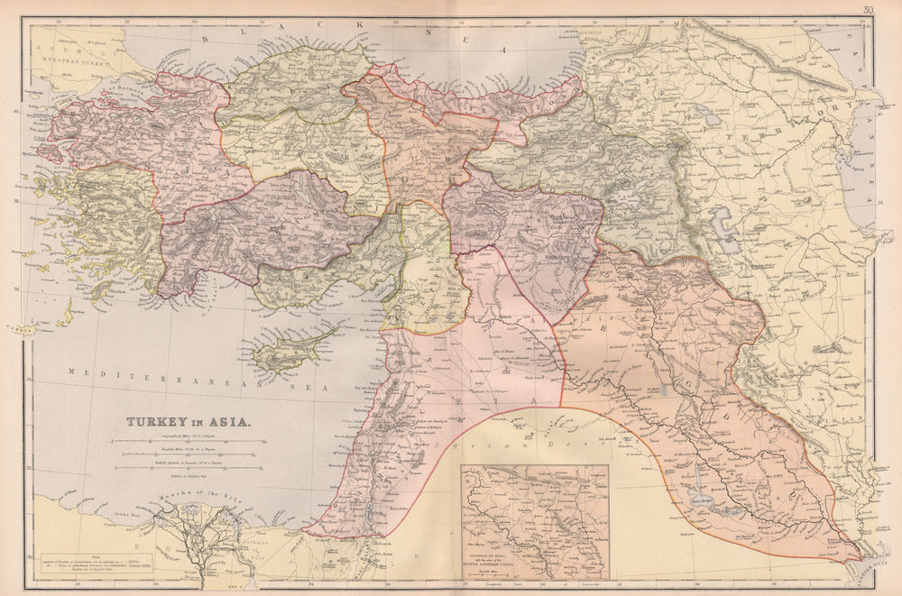 TURKEY IN ASIA. Scale in Agatch. Levant. Assyrian Cities. Eyalets Liwas 1882 map