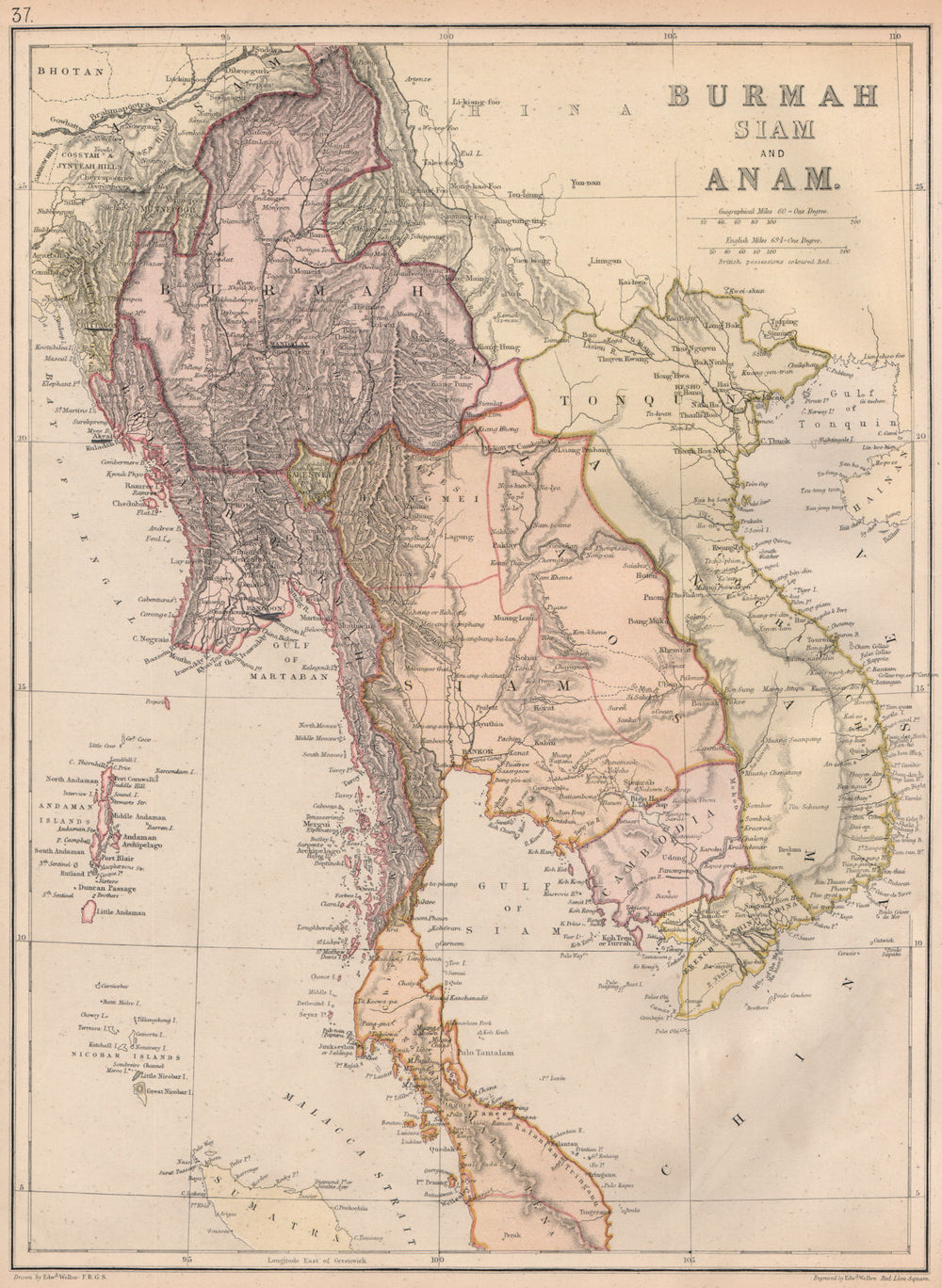 INDOCHINA. Burmah Siam Anam Malaya Karennee Cochinchina. BLACKIE 1882 old map