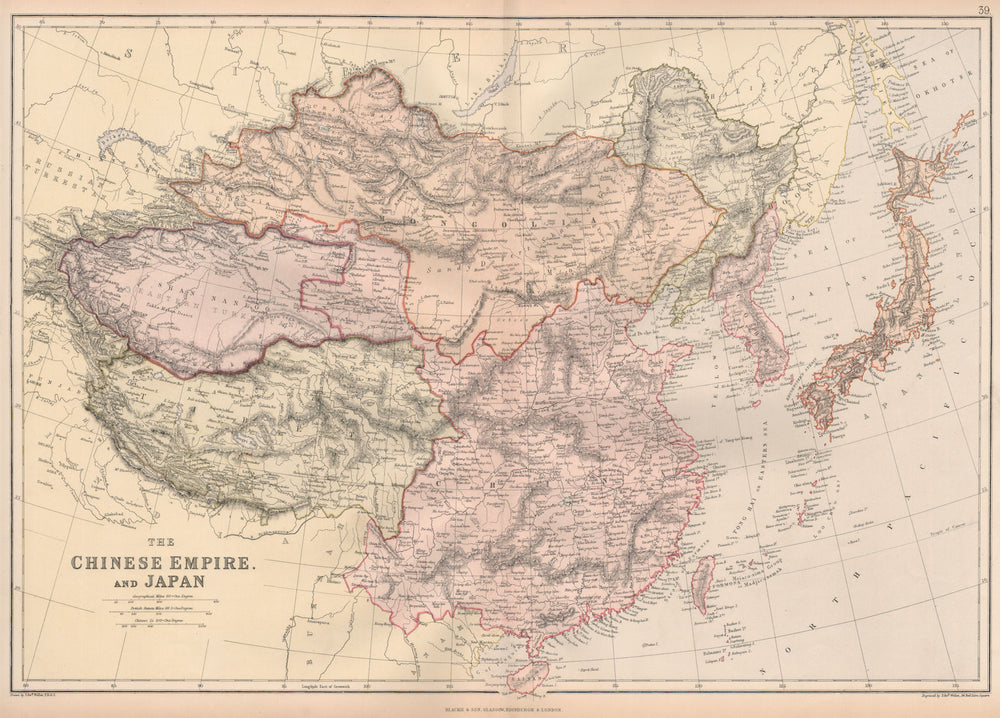 EAST ASIA. Chinese Empire & Japan. Scale in Chinese Li. BLACKIE 1882 old map