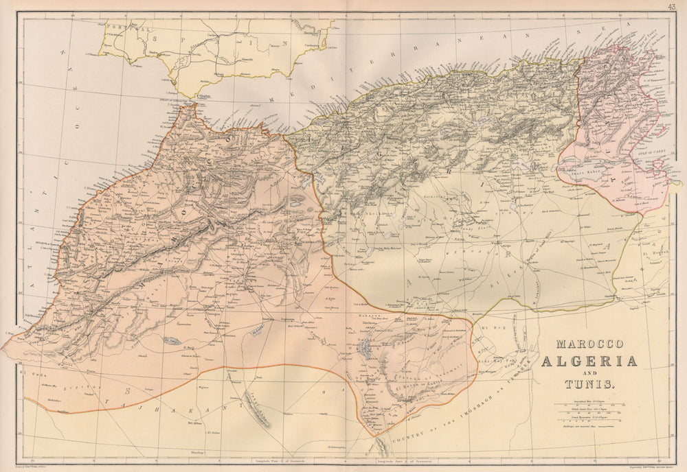 MAGHREB. North Africa. Marocco Algeria and Tunis. BLACKIE 1882 old antique map