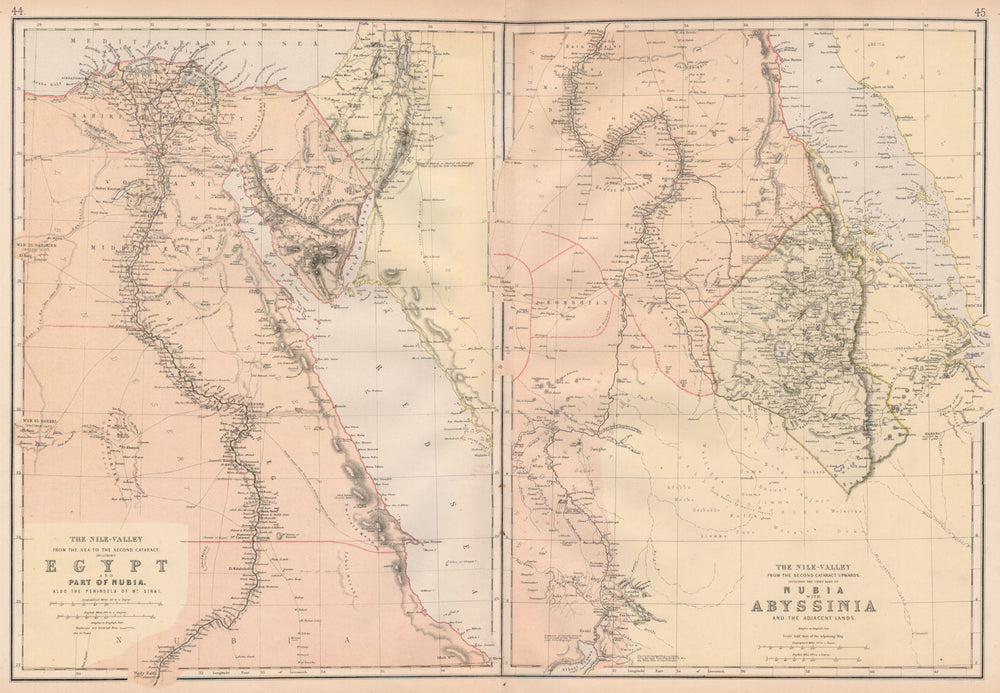 NILE VALLEY. Upper & Lower. Egypt Sinai Nubia Sudan Abyssinia. BLACKIE 1882 map