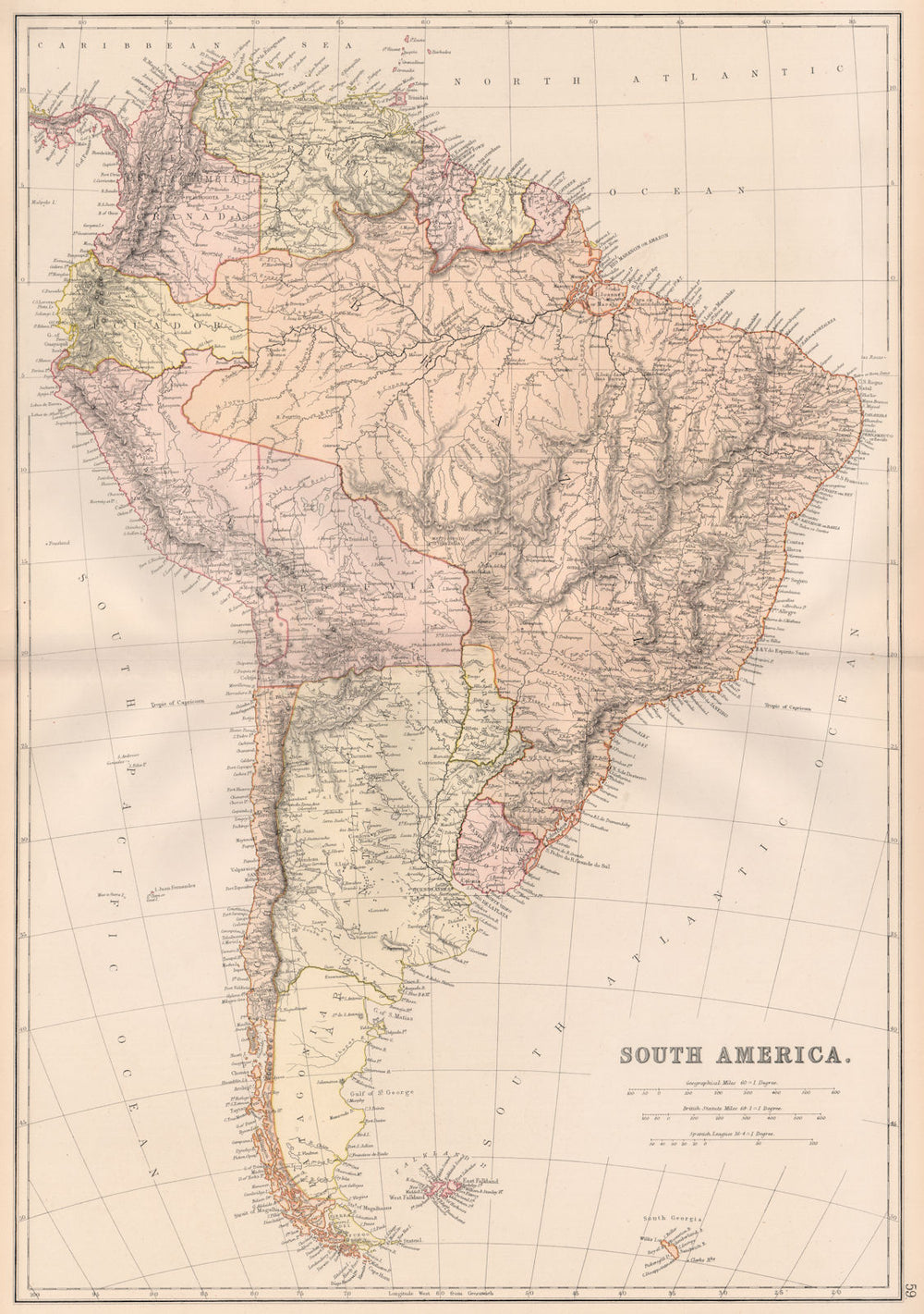 S AMERICA. Patagonia La Plata.Bolivia with Litoral.New Granada/Colombia 1882 map