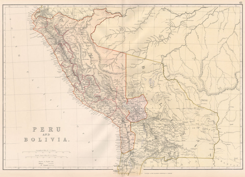 PERU & BOLIVIA W/LITORAL. < Pacific War borders.Planned La Paz railway 1882 map