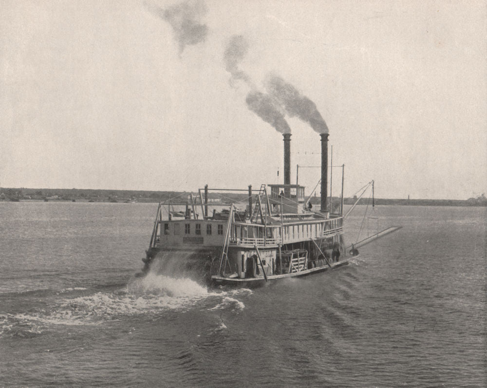 Steamboat on the Mississippi, Mississippi River. Paddle steamer 1895 ...